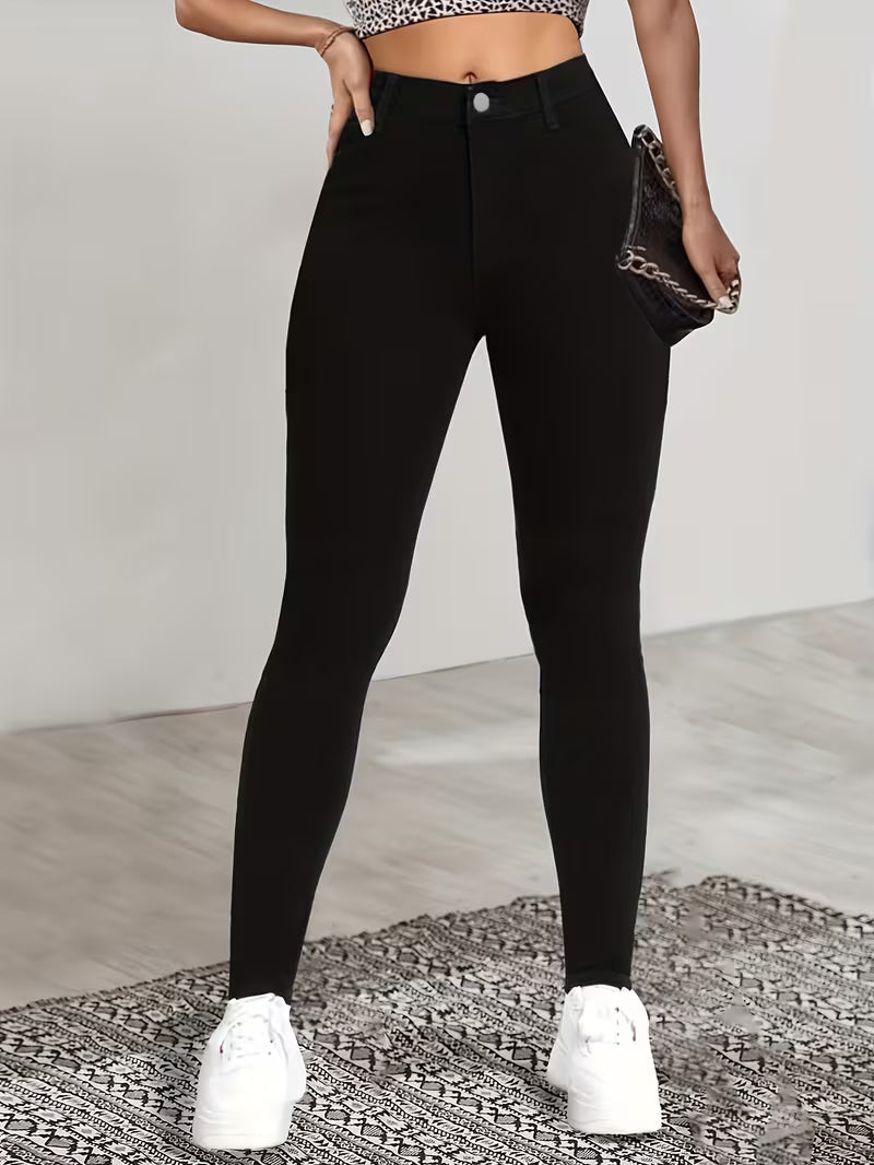 Women's High-Waisted Slim Fit Mock Jeans