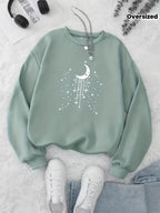 Women's Mint Green Star & Moon Print Oversized Sweater