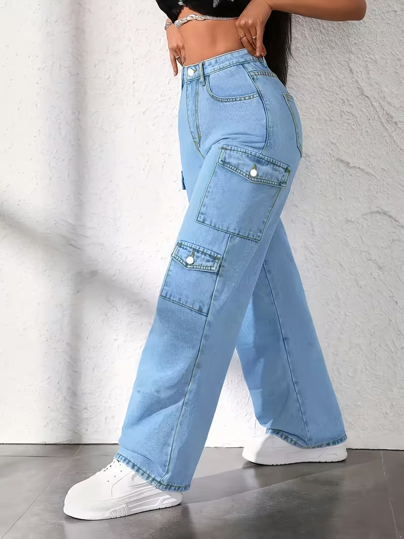 Women's Plus Size Multi-Pocket Cargo Jeans