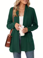 Women's Light Blue Open-Front Cardigan with Pockets