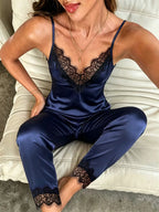 Women's Contrast Lace Cami & Pants Pajama Set