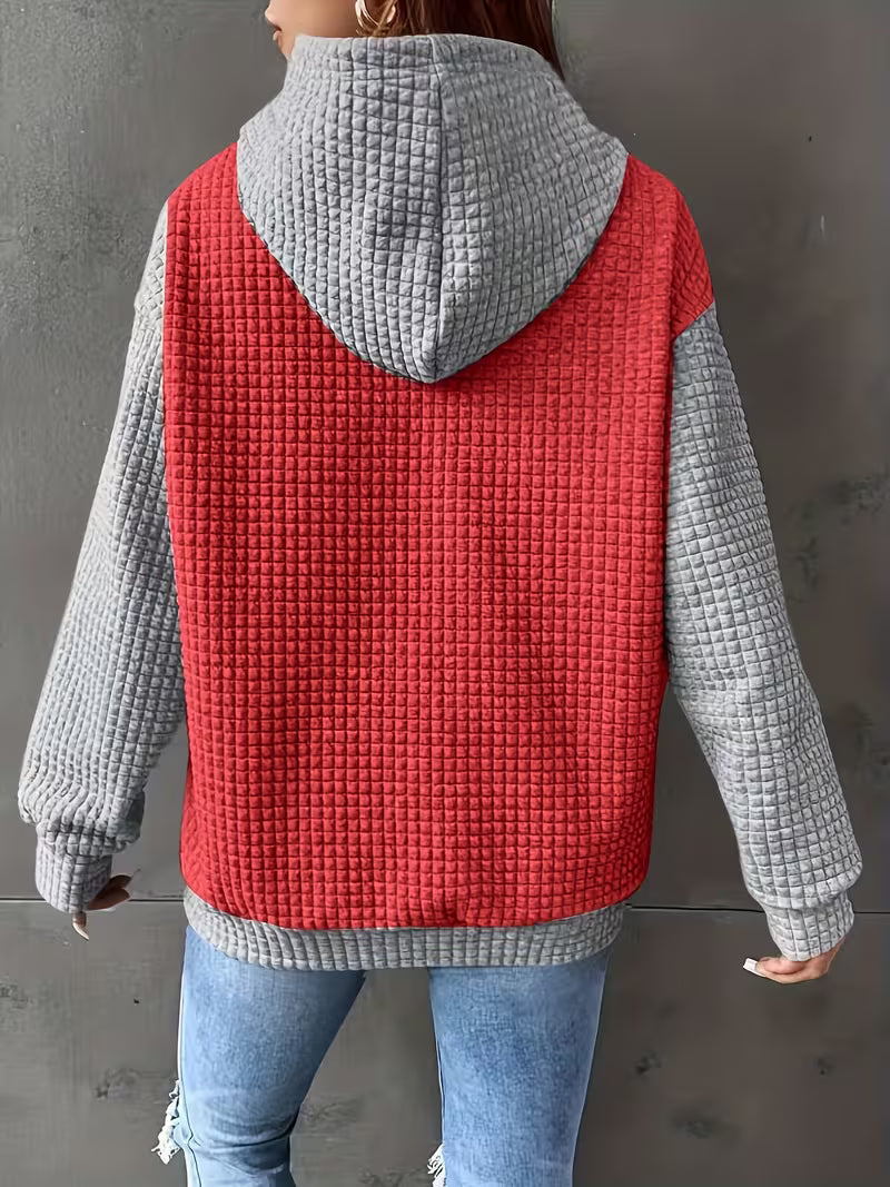 Women's Waffle Color-Block Hooded Sweatshirt