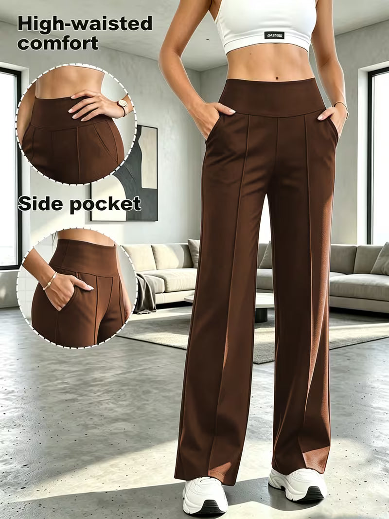 Women's High-Waist Wide-Leg Pants with Pockets