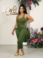 Women's Solid Color Vest and Jogger Set