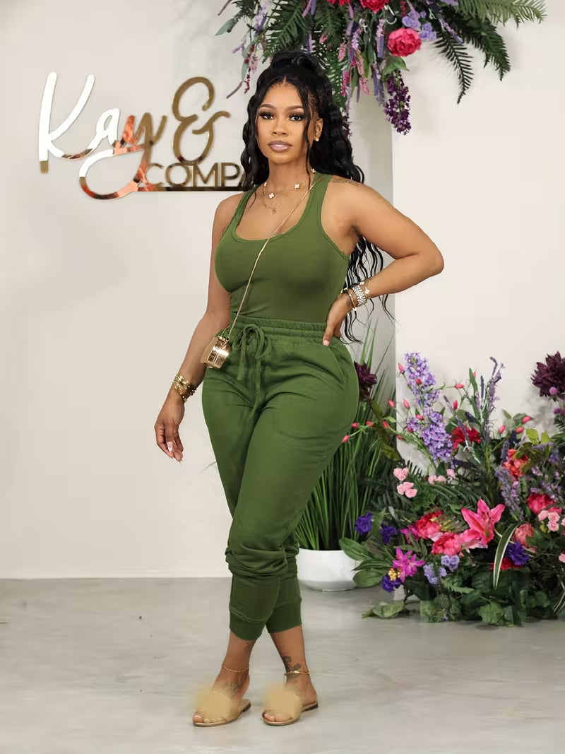 Women's Solid Color Vest and Jogger Set