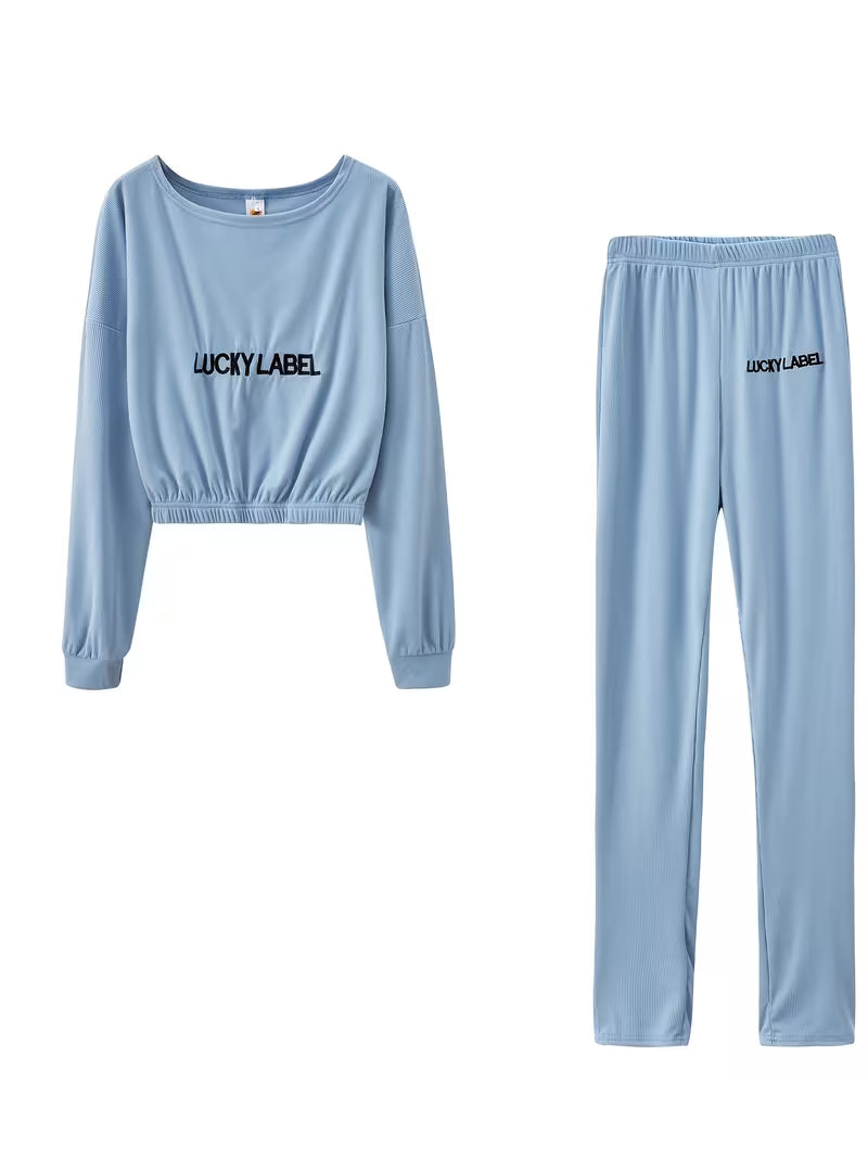Women's Letter Embroidery Sweatshirt & Skinny Pants Set