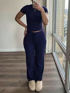 Women's Short Sleeve Top & Wide-Leg Pants Set