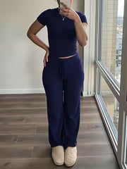 Women's Short Sleeve Top & Wide-Leg Pants Set