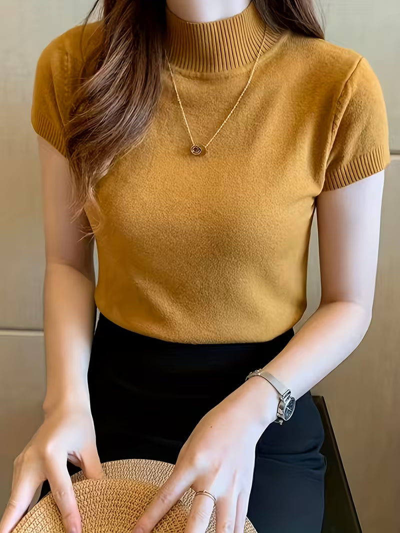 Women's Ice Fiber Half-Collar Short Sleeve Pullover