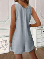 Women's Button Front Sleeveless Romper Jumpsuit