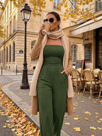 Women's Printed Tube Top Straight-Leg Jumpsuit