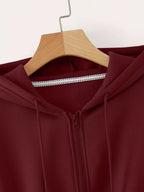 Women's Solid Color Hooded Zip-Up Sweatshirt