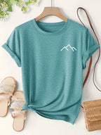 Women's Mountain Print Casual T-Shirt, Short Sleeve