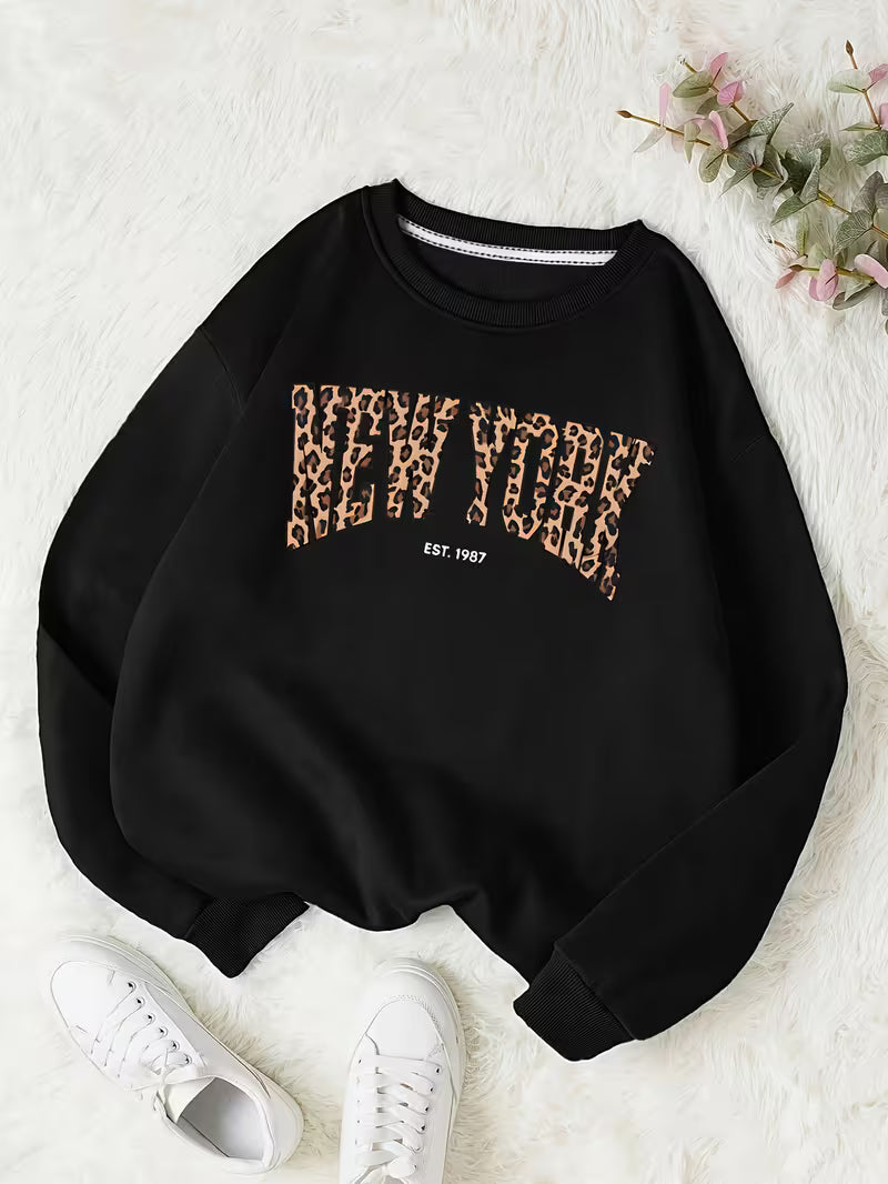 Women's Loose Round Neck Print Pullover Sweatshirt