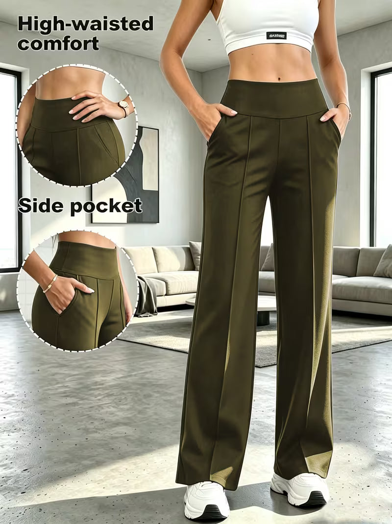 Women's High-Waist Wide-Leg Pants with Pockets