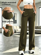 Women's High-Waist Wide-Leg Pants with Pockets