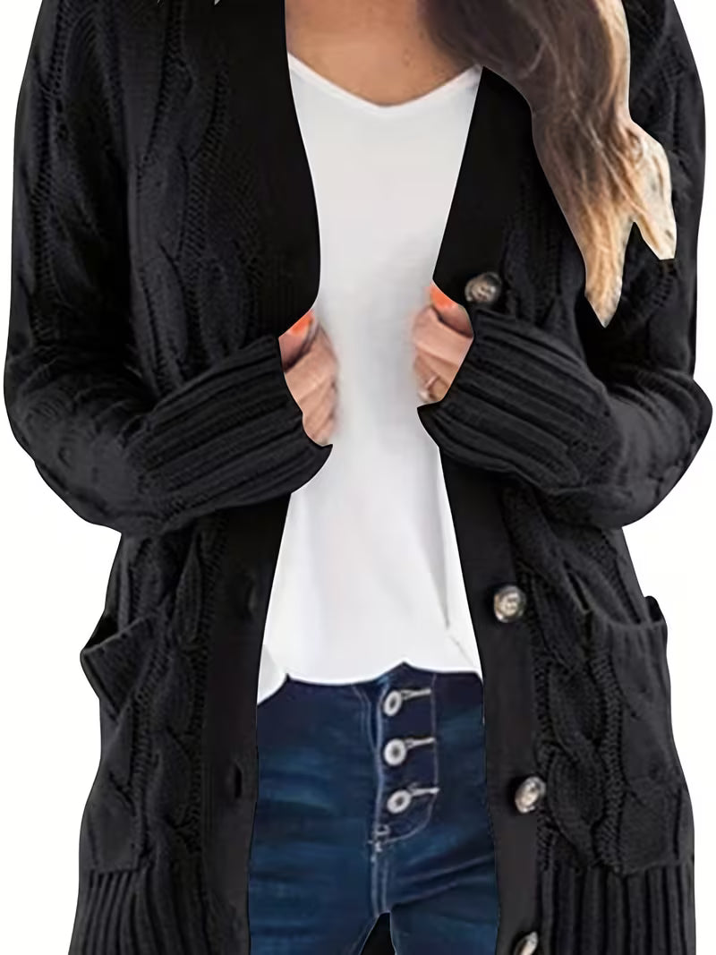 Women's Olive Green Cable Knit Cardigan