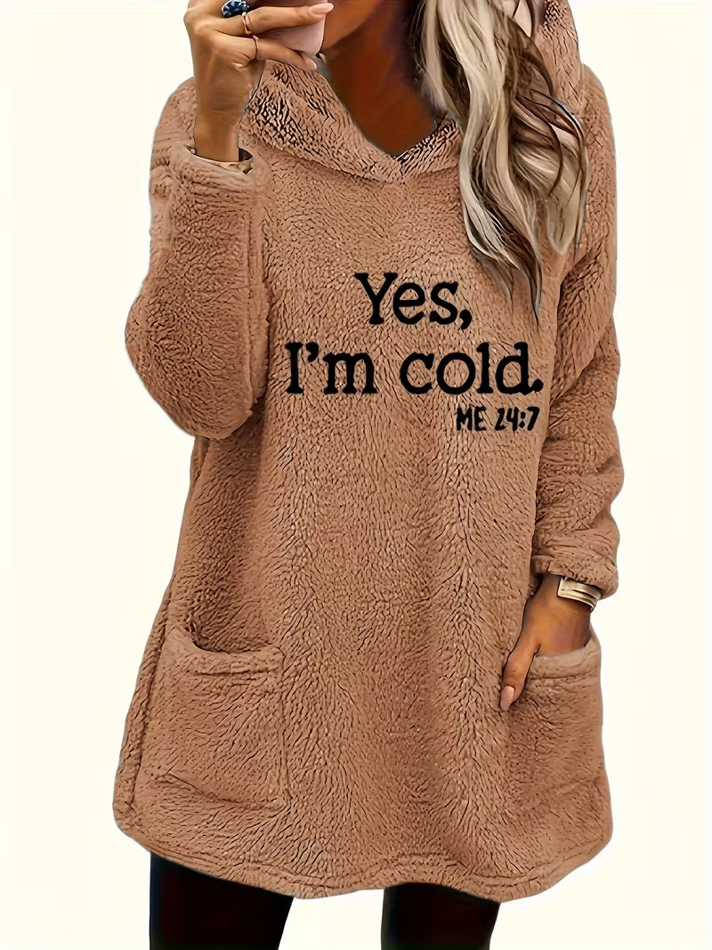 Women's Teddy Bear Print Fleece Hooded Pullover