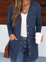Women's Buttoned V-Neck Coat with Pockets
