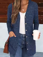 Women's Buttoned V-Neck Coat with Pockets