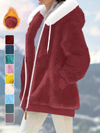 Women's Plus Size Plush Fleece Zip-Up Hooded Jacket