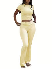 Women's Crew Neck Top & Flared Pants Set