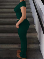 Women's Short Sleeve Top & Wide-Leg Pants Set