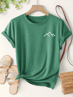 Women's Mountain Print Casual T-Shirt, Short Sleeve