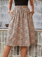 Women's All-Over Print Pocket Skirt, Elastic Waist