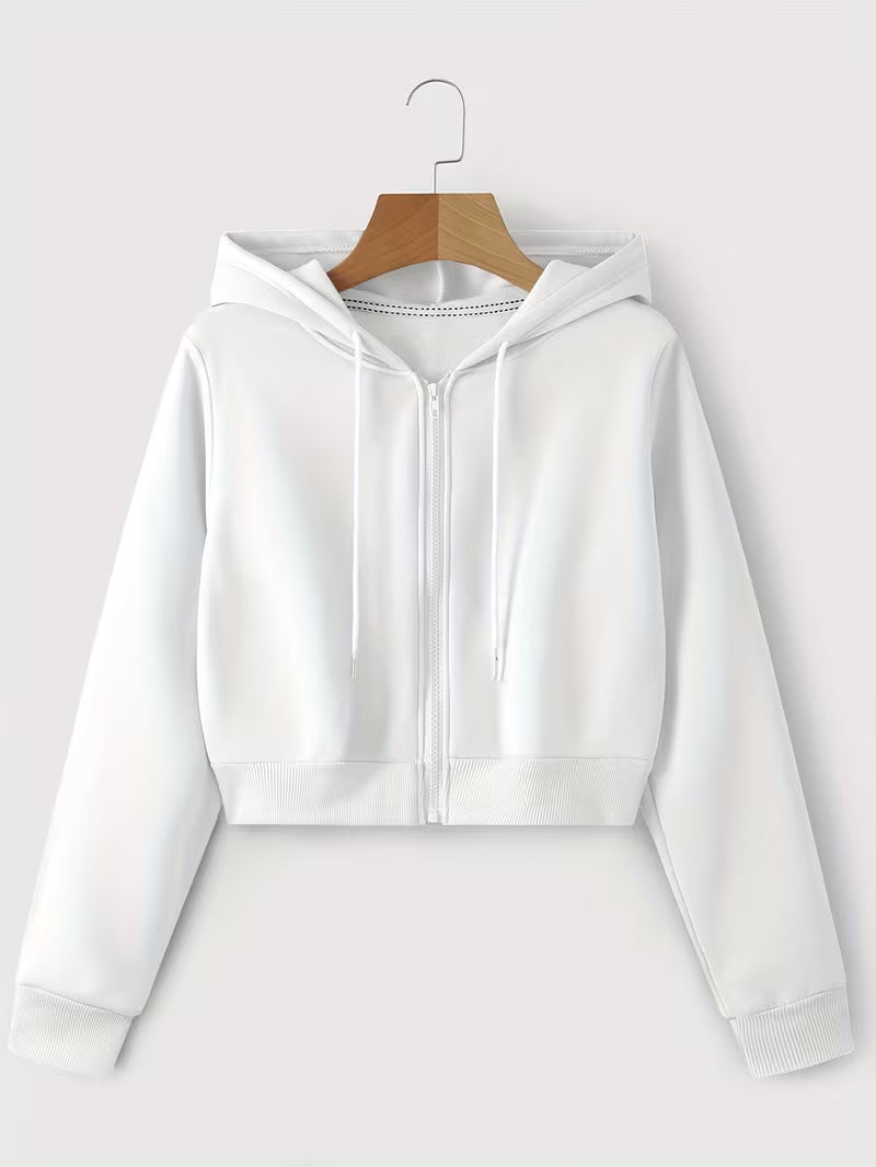 Women's Solid Color Hooded Zip-Up Sweatshirt