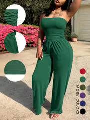Women's Printed Tube Top Straight-Leg Jumpsuit