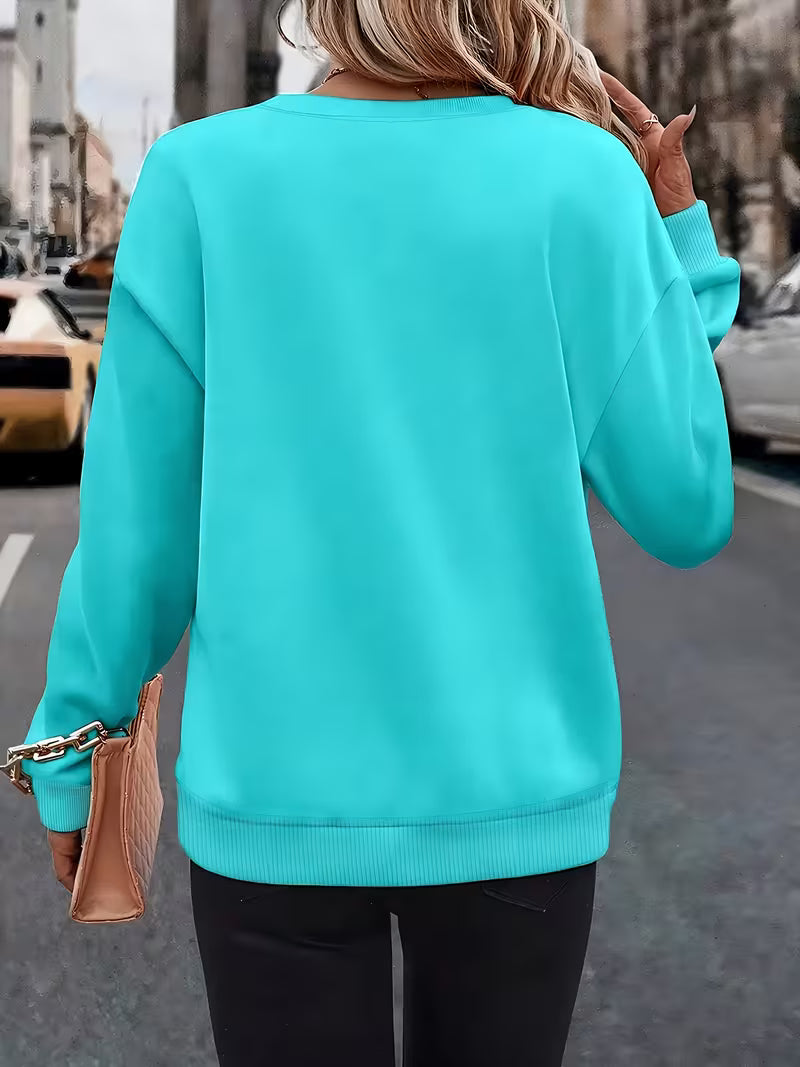 Women's Fleece Heart Print Round Neck Sweatshirt