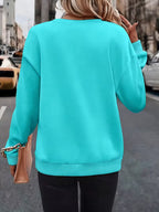 Women's Fleece Heart Print Round Neck Sweatshirt