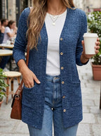 Women's Buttoned V-Neck Coat with Pockets