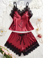 Women's Contrast Lace Letter Print Pajama Set