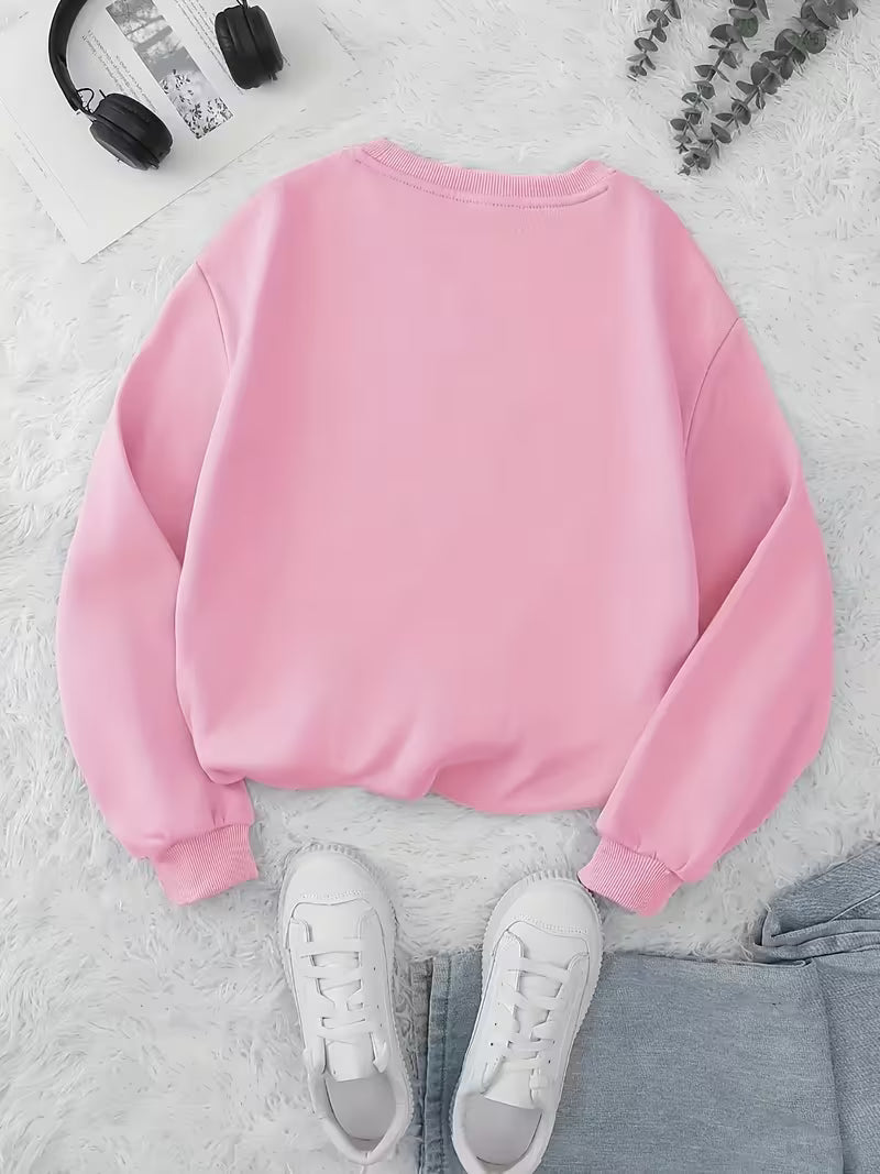 Women's Heart & Letter Print Round Neck Sweatshirt