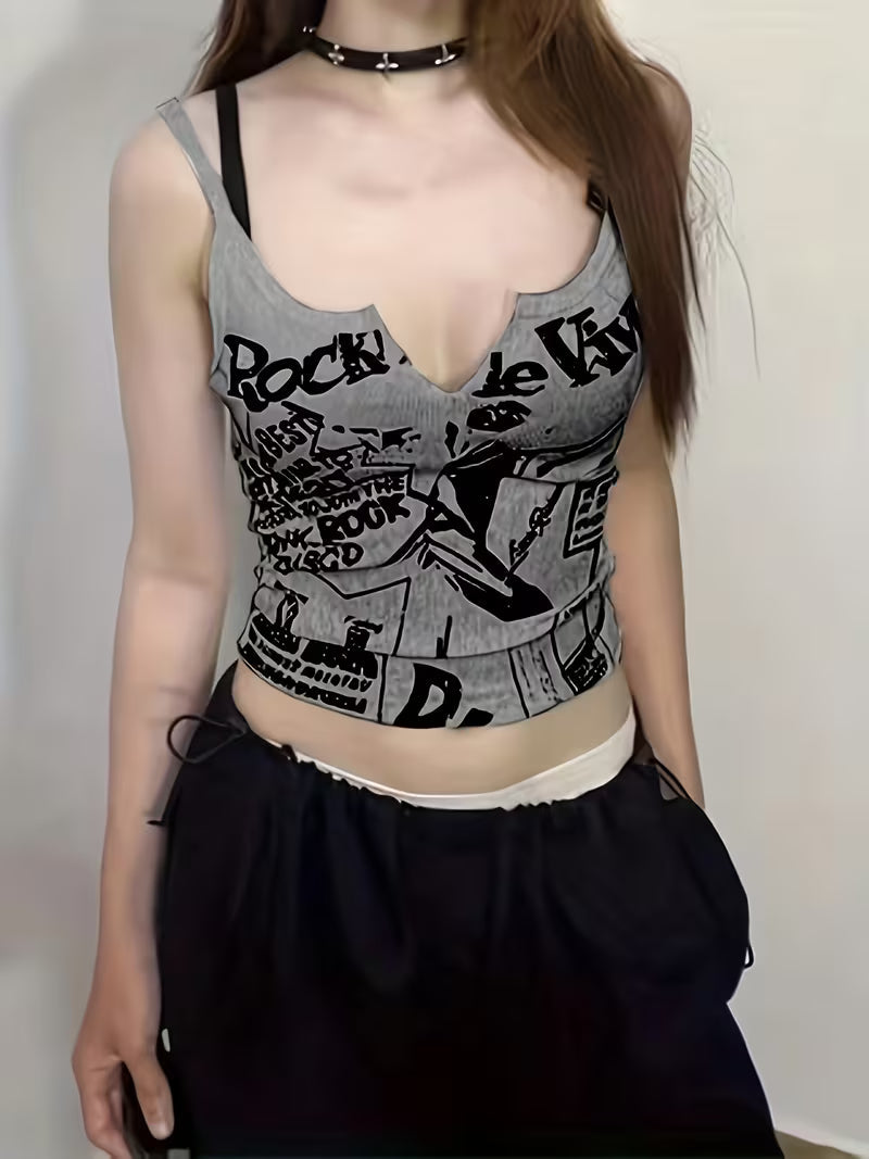 Women's Punk Print Stretch Crop Top
