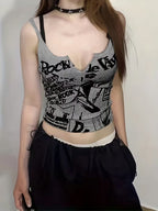 Women's Punk Print Stretch Crop Top