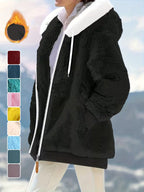 Women's Plus Size Plush Fleece Zip-Up Hooded Jacket