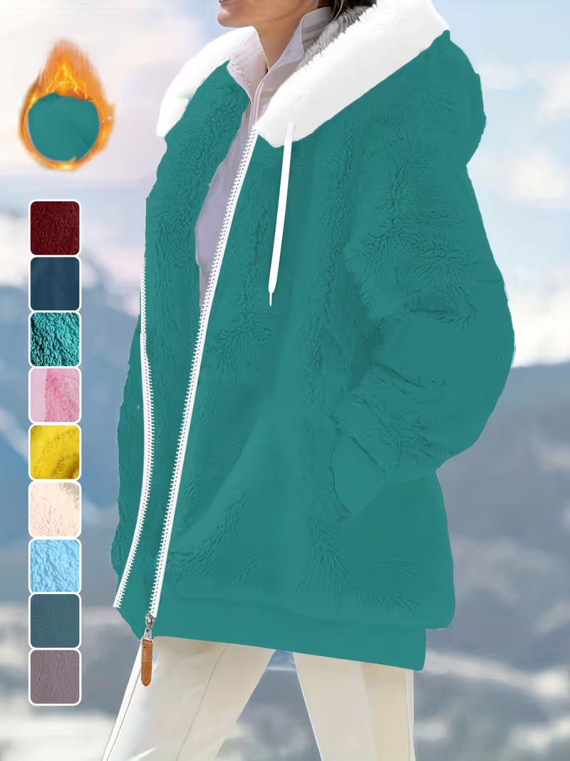 Women's Plus Size Plush Fleece Zip-Up Hooded Jacket