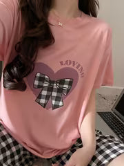 Women's Bow Tie Heart Print Pajama Set