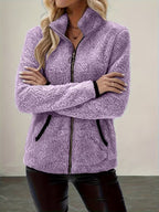 Women's Contrast Color Plush Zipper Casual Jacket