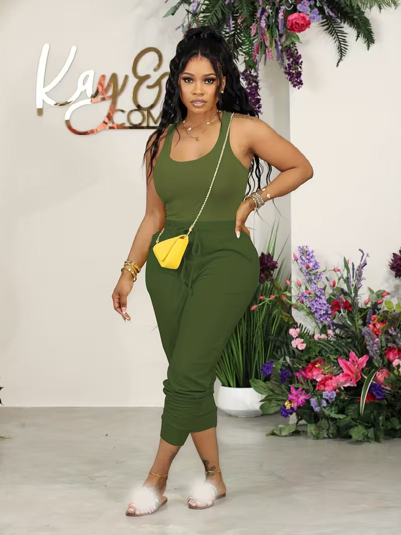 Women's Solid Color Vest and Jogger Set
