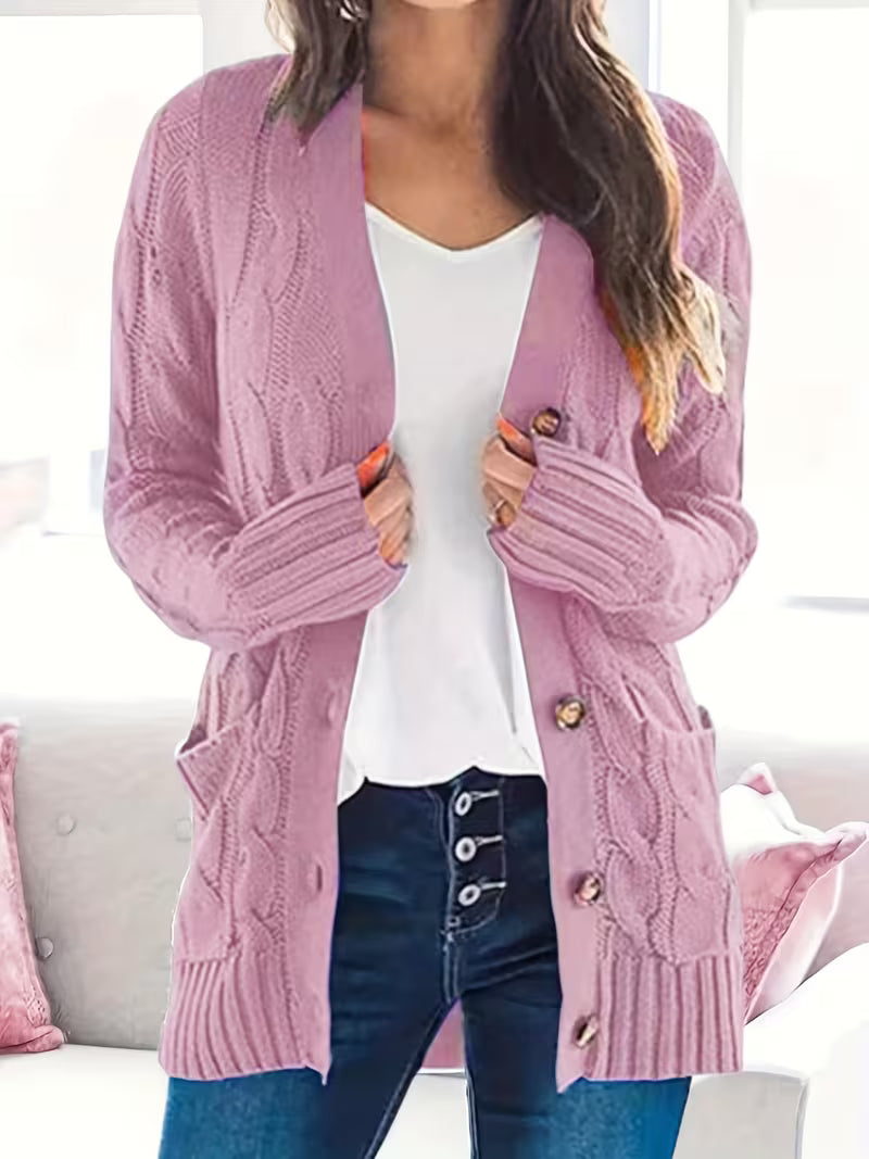 Women's Olive Green Cable Knit Cardigan