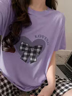 Women's Bow Tie Heart Print Pajama Set