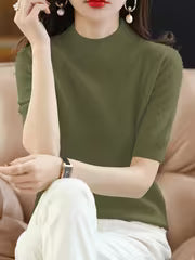 Women's Elegant Half-Neck Short Sleeve Base Shirt