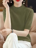 Women's Elegant Half-Neck Short Sleeve Base Shirt