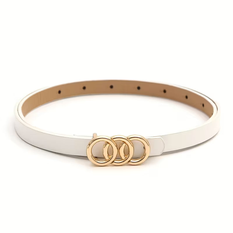 Women's 3-Pack Skinny PU Belts, 3-Ring Buckle