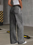 Women's Gray Snowflake Wide Leg Jeans