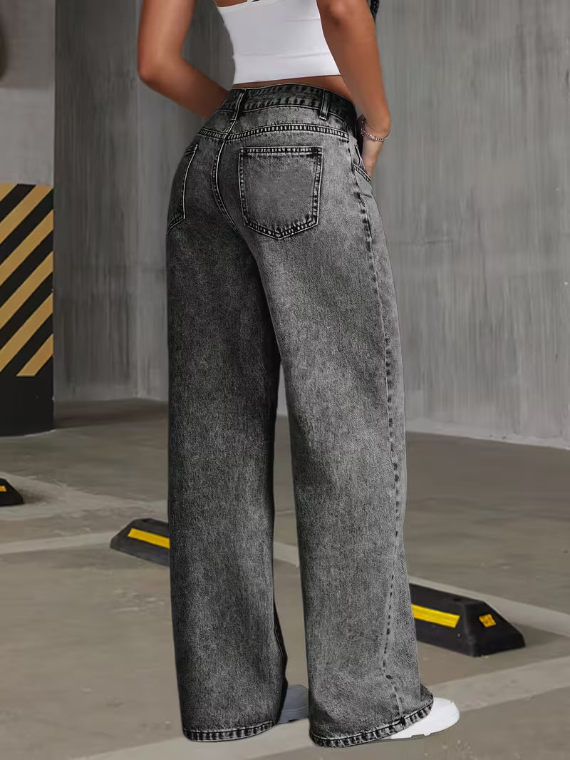 Women's Gray Snowflake Wide Leg Jeans